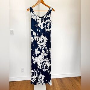 Varga Navy and White Floral Tank Maxi Dress